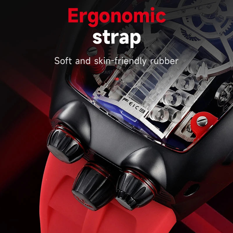 Red Supercar Mechanical Watch Inspired by Car Engine