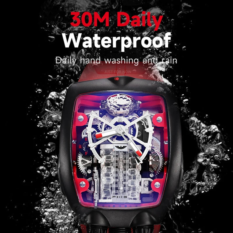 Red Supercar Mechanical Watch Inspired by Car Engine