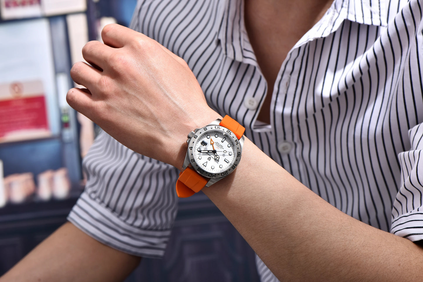 2024 GMT Horizon — White Dial & Orange Strap