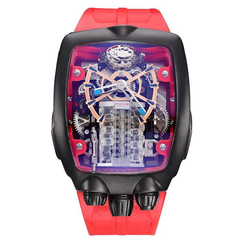 Red Supercar Mechanical Watch Inspired by Car Engine
