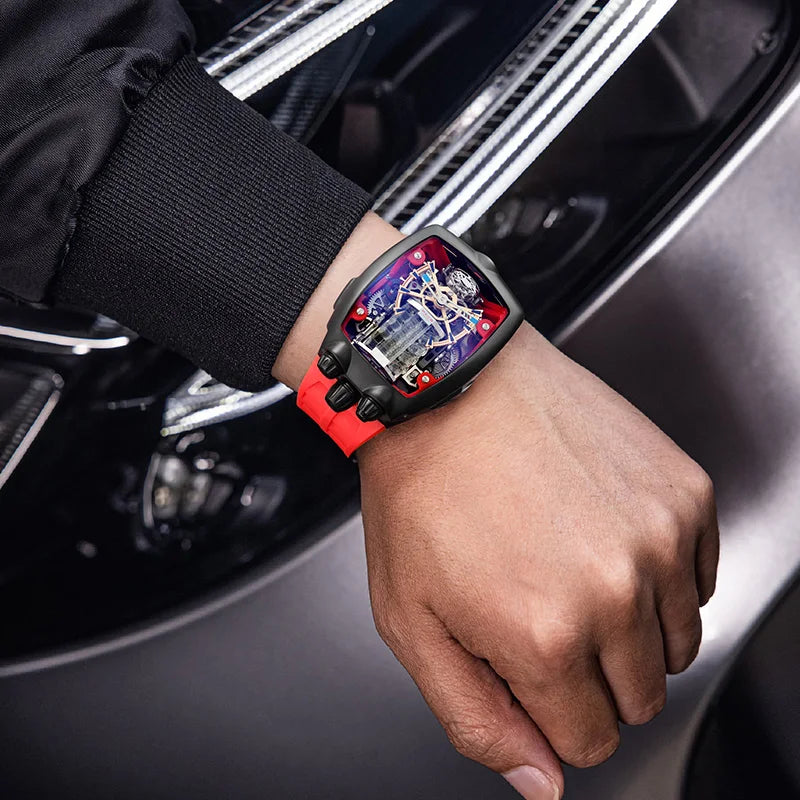 Red Supercar Mechanical Watch Inspired by Car Engine
